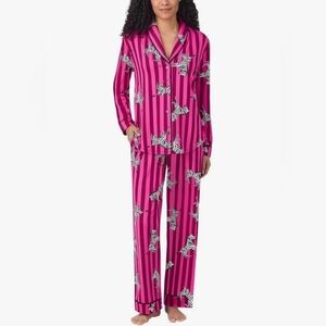 Room Service Women's Shawl Collar Pink Zebra Pajama Set